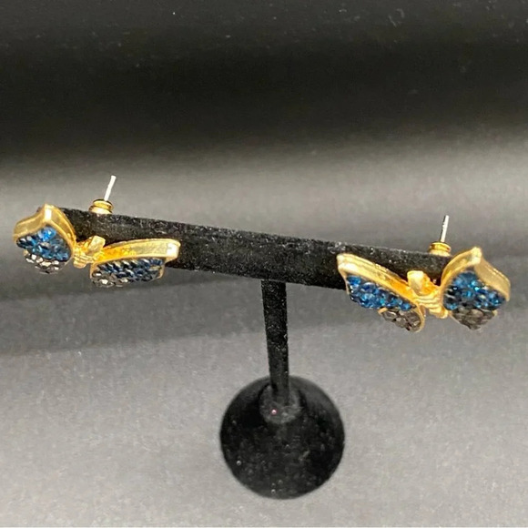 Pave Black and Gunmetal Grey Butterfly Pierced Gold Earrings - Picture 4 of 9